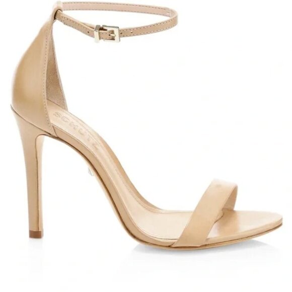 Schutz Cadey Leather Ankle-Strap Sandal Heels Nude 8 SCUFFS - Fair Condition - Picture 2 of 3